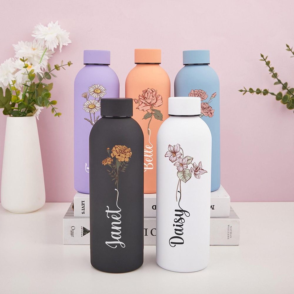 Flask Stainless Steel - Garrafa de Água Floral Personalizada, Garrafa