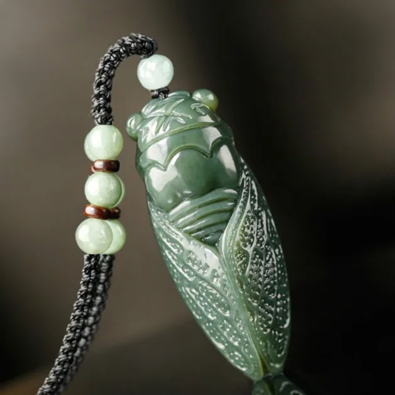 Men Accessories Necklace - Natural Hetian Jade Cicada Colar de