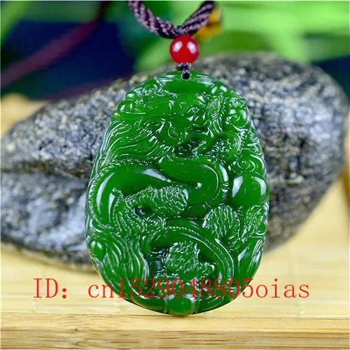 Men Accessories Necklace - Natural Verde Chinês Jade Dragão Colar