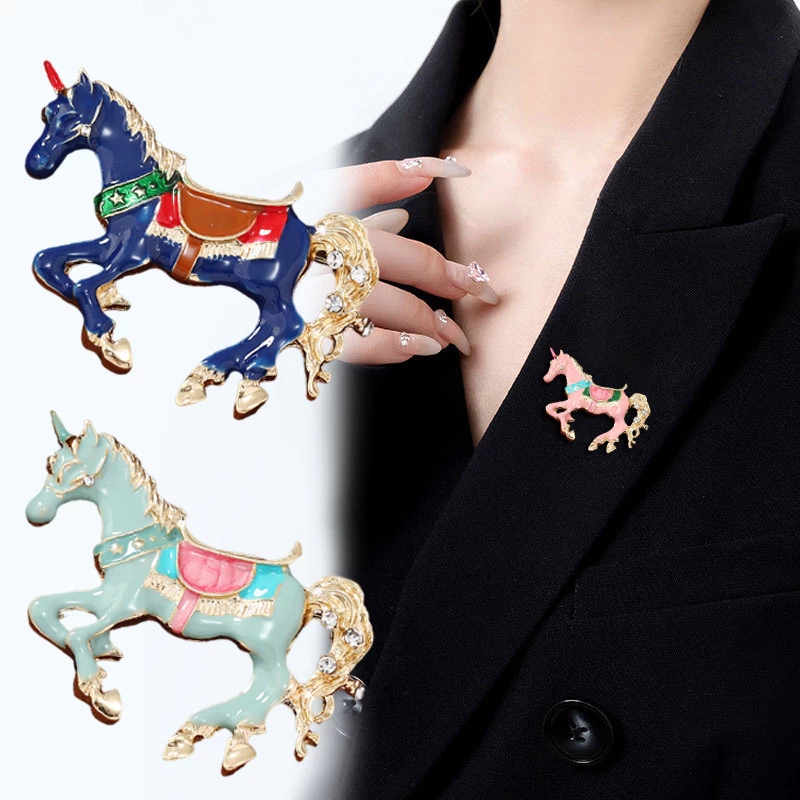 Men Accessories Bouquet - Broches de cavalo esmaltados vintage, alfinetes