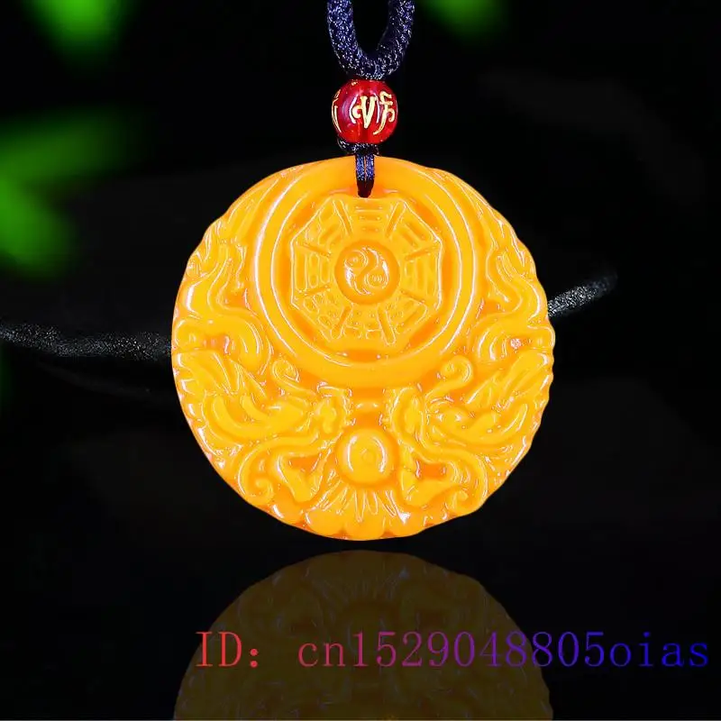 Men Accessories Necklace - Pingente amarelo de dragão de jade,
