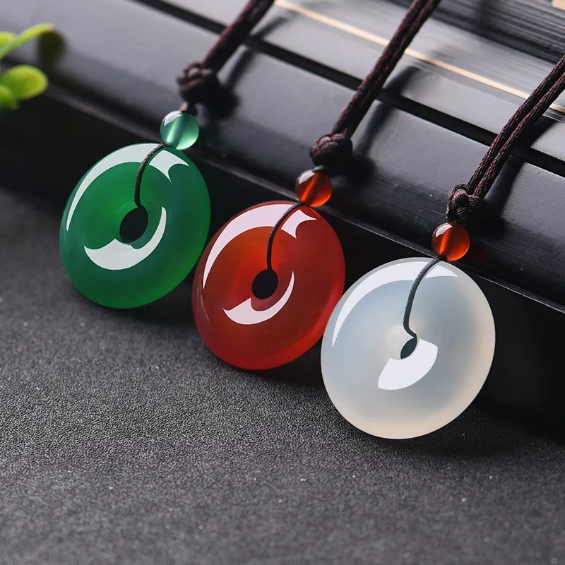 Men Accessories Necklace - Natural multicolorido jade donut pingente ágata