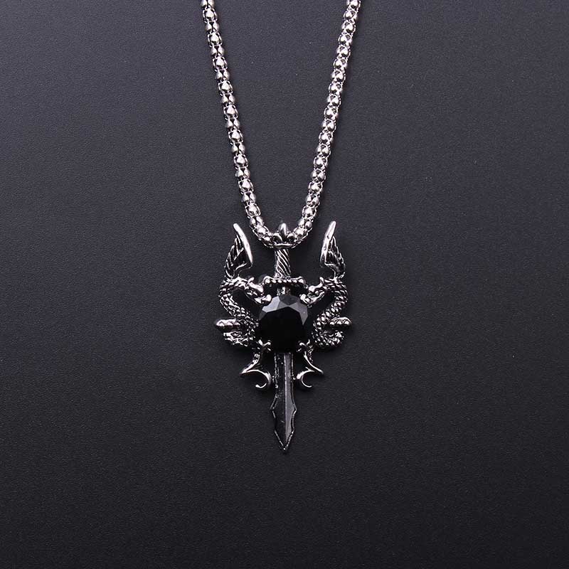 Men Accessories Necklace - Colar Cruz de Pedra Preta Double
