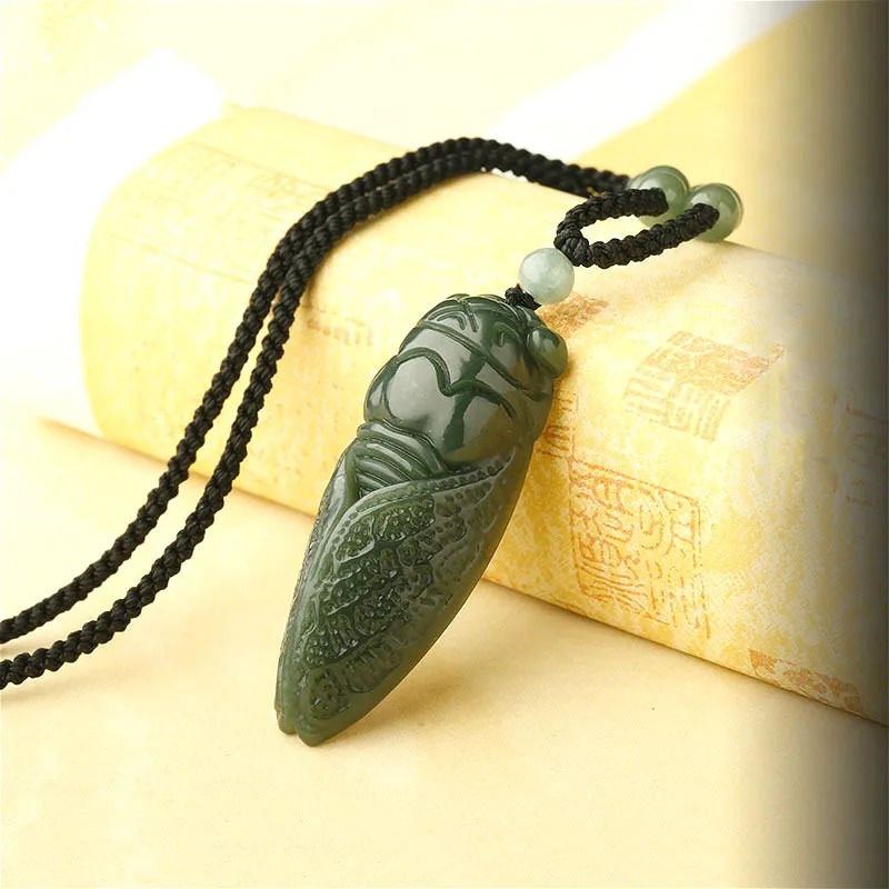 Natural Hetian Jade Cicada Col - Men Accessories Necklace avaliação e preço