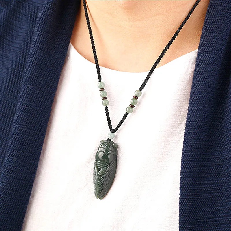 Natural Hetian Jade Cicada Col - Men Accessories Necklace avaliação e preço